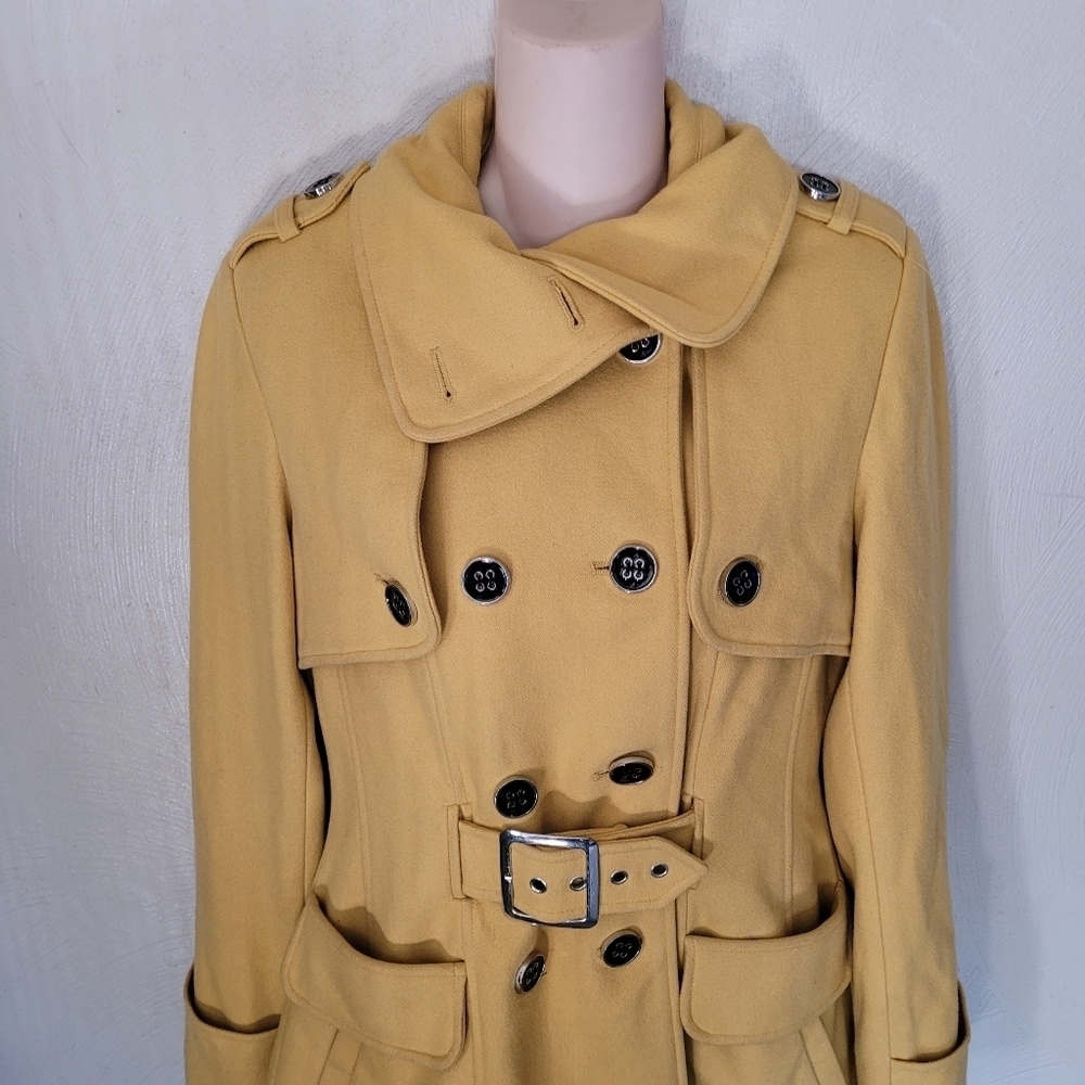 Green With Envy Mustard Yellow Wool Pea Coat Jacket Size Women's Small - Picture 3 of 15
